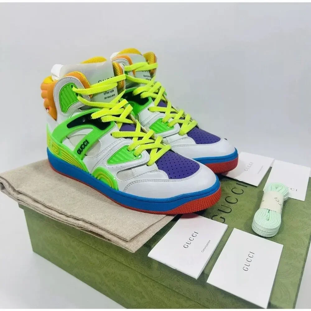 NIB Gucci Basket Dametra Women 37 US 7 High Top Sneaker Green White Purple $990 - Picture 5 of 12